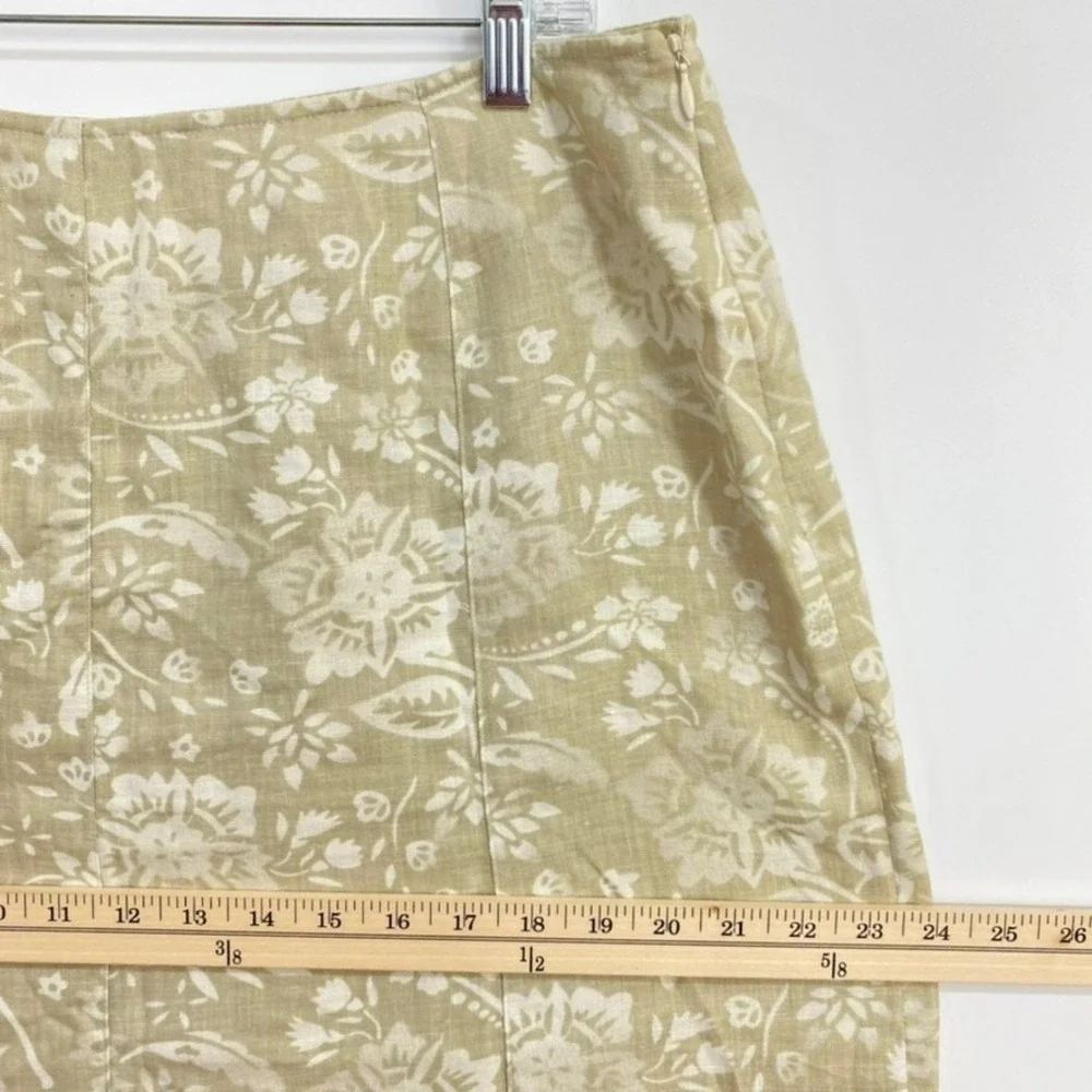 Style & Co Skirt Size 12 Green Floral Linen Maxi A Line Boho Neutral Cottagecore